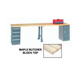 Global Industrial 120"W x 30"D Production Workbench - Maple, Cabinet, 4 Drawer, 1 Leg, Gray