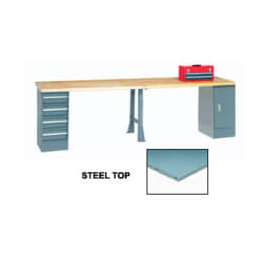 Global Industrial 120x30 Production Workbench Steel Square Edge, Cabinet, 4 Drawer, 1 Leg GY