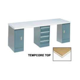 Global Industrial 120x30 Production Workbench, Shop Square Edge Top, 2 Cabinet, 4 Drawer GY