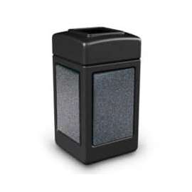 PolyTec Square Waste Container, Black with Pepperstone Stone Panels, 42-Gallon
