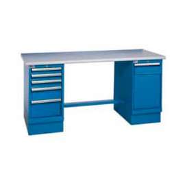 Global Industrial 60x30 Square Plastic Pedestal Workbench with 5 Drawers & Cabinet