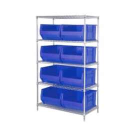 Quantum Storage Systems WR5-975 Chrome wire Shelving With 8 30"D Hopper Bins Blue, 30x42x74