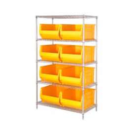 Quantum Storage Systems WR5-975 Chrome wire Shelving With 8 30"D Hopper Bins Yellow, 30x42x74