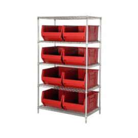 Quantum Storage Systems WR5-993 Chrome Wire Shelving With 8 36"D Hopper Bins Red, 36x36x86