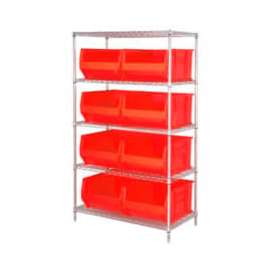Quantum Storage Systems WR5-995 Chrome Wire Shelving With 8 36"D Hopper Bins Red, 36x48x86