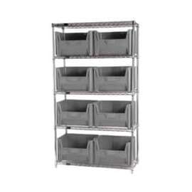 Quantum Storage Systems WR5-700 Chrome Wire Shelving With 8 Giant Hopper Bins Gray, 18x42x74
