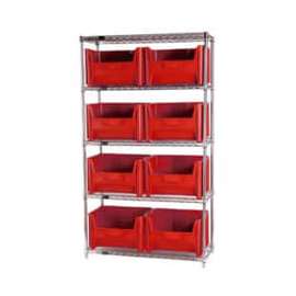 Quantum Storage Systems WR5-700 Chrome Wire Shelving With 8 Giant Hopper Bins Red, 18x42x74