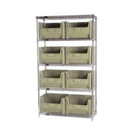Quantum Storage Systems WR5-700 Chrome Wire Shelving With 8 Giant Hopper Bins Ivory, 18x42x74
