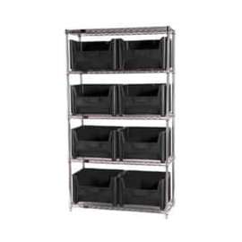 Quantum Storage Systems WR5-700 Chrome Wire Shelving With 8 Giant Hopper Bins Black, 18x42x74
