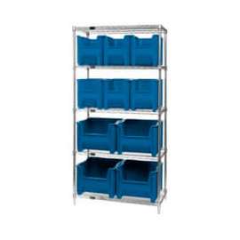 Quantum Storage Systems WR5-600800 Chrome Wire Shelving With 10 Giant Hopper Bins Blue, 18x36x74