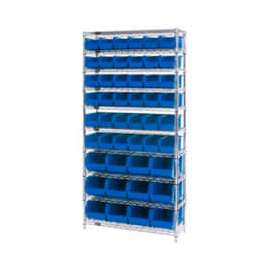 Chrome Wire Shelving With 48 Giant Plastic Stacking Bins Blue, 36x14x74