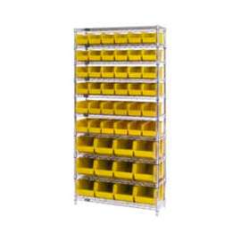 Chrome Wire Shelving With 48 Giant Plastic Stacking Bins Yellow, 36x14x74