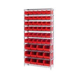 Chrome Wire Shelving With 48 Giant Plastic Stacking Bins Red, 36x14x74