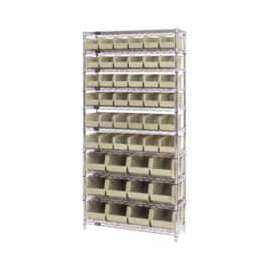 Chrome Wire Shelving With 48 Giant Plastic Stacking Bins Ivory, 36x14x74