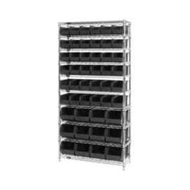 Chrome Wire Shelving With 48 Giant Plastic Stacking Bins Black, 36x14x74
