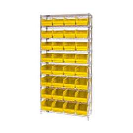 Quantum Storage Systems WR9-207 Chrome Wire Shelving with 32 6"H Plastic Shelf Bins Yellow, 36x12x74
