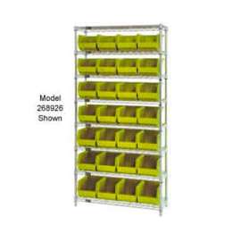 Quantum Storage Systems WR7-245 Chrome Wire Shelving With 24 Giant Plastic Stacking Bins Yellow, 36x12x74