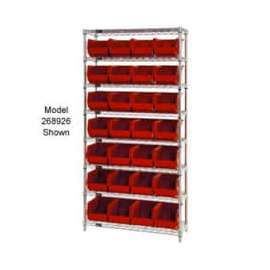 Quantum Storage Systems WR7-245 Chrome Wire Shelving With 24 Giant Plastic Stacking Bins Red, 36x12x74