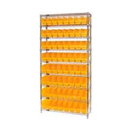 Quantum Storage Systems WR9-203 Chrome Wire Shelving with 64 6"H Plastic Shelf Bins Yellow, 36x18x74