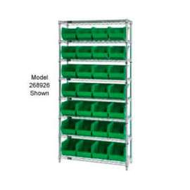 Quantum Storage Systems WR7-245 Chrome Wire Shelving With 24 Giant Plastic Stacking Bins Green, 36x12x74