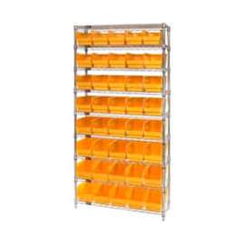 Quantum Storage Systems WR9-206 Chrome Wire Shelving with 40 6"H Plastic Shelf Bins Yellow, 36x24x74
