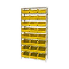 Quantum Storage Systems WR9-216 Chrome Wire Shelving with 24 6"H Plastic Shelf Bins Yellow, 36x24x74