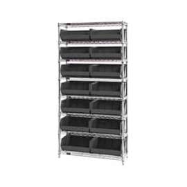 Chrome Wire Shelving With 14 Giant Plastic Stacking Bins Black, 36x14x74