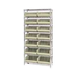 Chrome Wire Shelving With 14 Giant Plastic Stacking Bins Ivory, 36x14x74