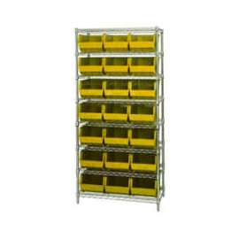 Chrome Wire Shelving With 21 Giant Plastic Stacking Bins Yellow, 36x18x74