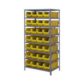 Quantum Storage Systems 2475-950 Steel Shelving with 28 24"D Hulk Hopper Bins Yellow, 24x36x75