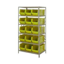 Quantum Storage Systems 2475-953 Steel Shelving with 15 24"D Hulk Hopper Bins Yellow, 24x36x75