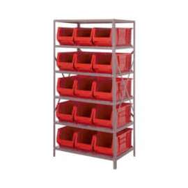 Quantum Storage Systems 2475-953 Steel Shelving with 15 24"D Hulk Hopper Bins Red, 24x36x75