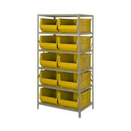Quantum Storage Systems 2475-954 Steel Shelving with 10 24"D Hulk Hopper Bins Yellow, 24x36x75