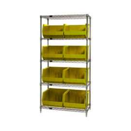 Chrome Wire Shelving With 8 Giant Plastic Stacking Bins Yellow, 36x18x74