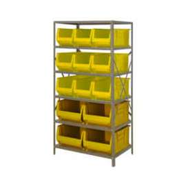 Quantum Storage Systems 2475-953954 Steel Shelving with 13 24"D Hulk Hopper Bins Yellow, 24x36x75
