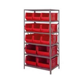 Quantum Storage Systems 2475-953954 Steel Shelving with 13 24"D Hulk Hopper Bins Red, 24x36x75
