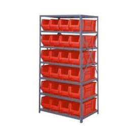 Quantum Storage Systems 2475-951 Steel Shelving with 24 24"D Hulk Hopper Bins Red, 24x36x75