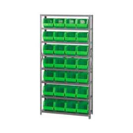 Quantum Storage Systems QSBU-239 Steel Shelving With 28 Giant Stacking Bins Green, 12x36x75