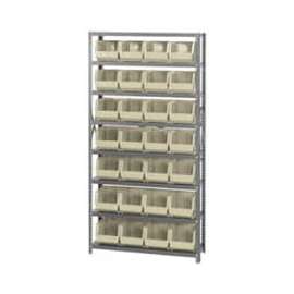 Quantum Storage Systems QSBU-239 Steel Shelving With 28 Giant Stacking Bins Ivory, 12x36x75