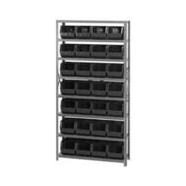 Quantum Storage Systems QSBU-239 Steel Shelving With 28 Giant Stacking Bins Black, 12x36x75