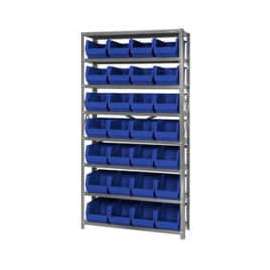 Quantum Storage Systems QSBU-240 Steel Shelving With 28 Giant Stacking Bins Blue, 12x36x75