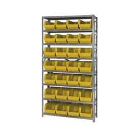 Quantum Storage Systems QSBU-240 Steel Shelving With 28 Giant Stacking Bins Yellow, 12x36x75