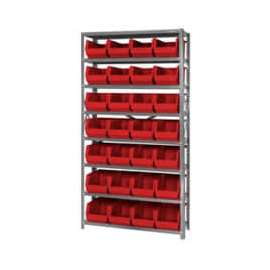 Quantum Storage Systems QSBU-240 Steel Shelving With 28 Giant Stacking Bins Red, 12x36x75