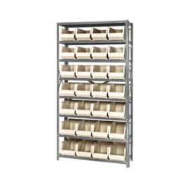 Quantum Storage Systems QSBU-240 Steel Shelving With 28 Giant Stacking Bins Ivory, 12x36x75