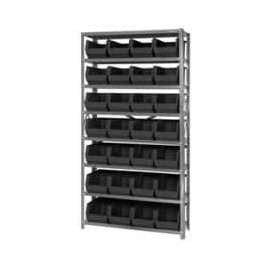 Quantum Storage Systems QSBU-240 Steel Shelving With 28 Giant Stacking Bins Black, 12x36x75