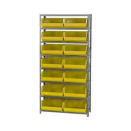 Quantum Storage Systems QSBU-250 Steel Shelving With 14 Giant Stacking Bins Yellow, 12x36x75