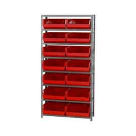 Quantum Storage Systems QSBU-250 Steel Shelving With 14 Giant Stacking Bins Red, 12x36x75