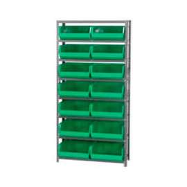Quantum Storage Systems QSBU-250 Steel Shelving With 14 Giant Stacking Bins Green, 12x36x75
