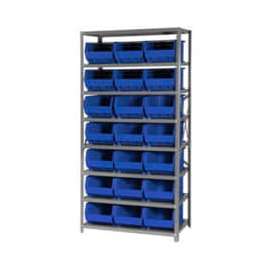 Quantum Storage Systems QSBU-255 Steel Shelving With 21 Giant Stacking Bins Blue, 18x36x75