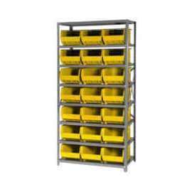 Quantum Storage Systems QSBU-255 Steel Shelving With 21 Giant Stacking Bins Yellow, 18x36x75
